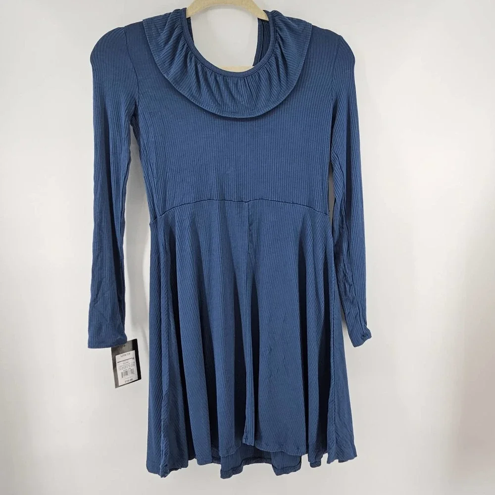 Art Class Ribbed Knit Long Sleeve Midi Dress‎ L (10/12) Blue New